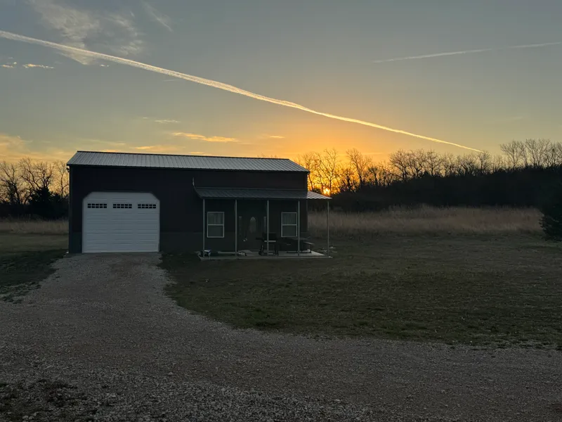 Exterior of the lodge at sunset